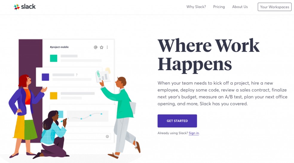 esempio di landing page slack